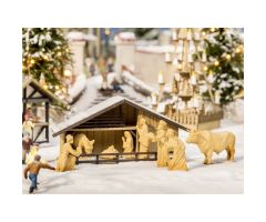 Christmas Market Manger with Figures in Wood Look